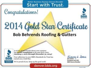 2014 Better Business Bureau Gold Star Award