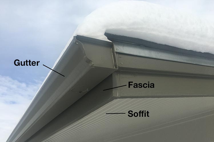 photo showing a gutter, the fascia board, and soffit of a house