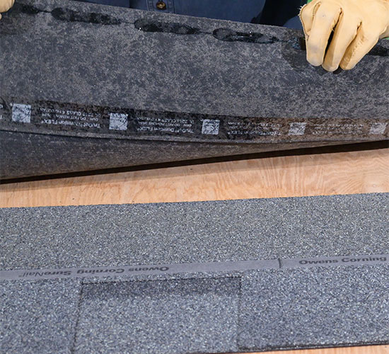 top and bottom view of a regular asphalt shingle