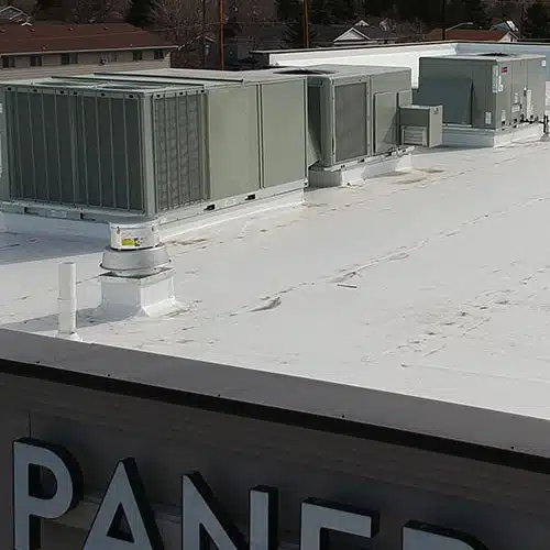 close-up of a new pvc roof on commercial building in greeley colorado