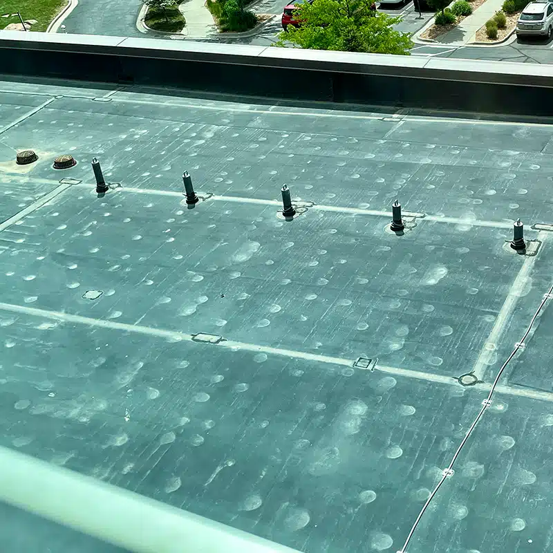 an arial view of an epdm roof over a hospital enter