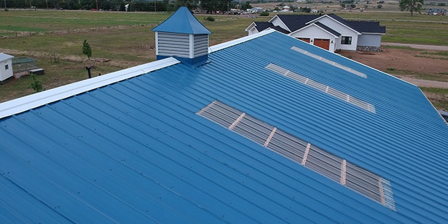 aerial view of new ribbed barn roof